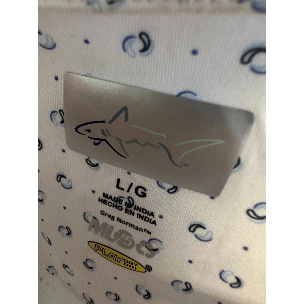Greg Norman Mens Size L Play Dry Polo Golf Shirt Dot Pattern White Short Sleeve - Picture 3 of 6